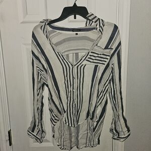 Hannah Navy and White Striped Button Down Shirt